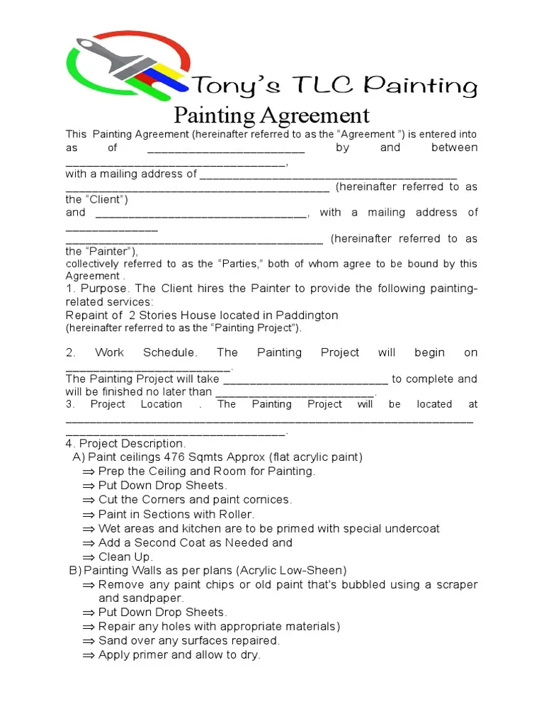 Painting Agreement Template Sample Painting Agreement Template Sample