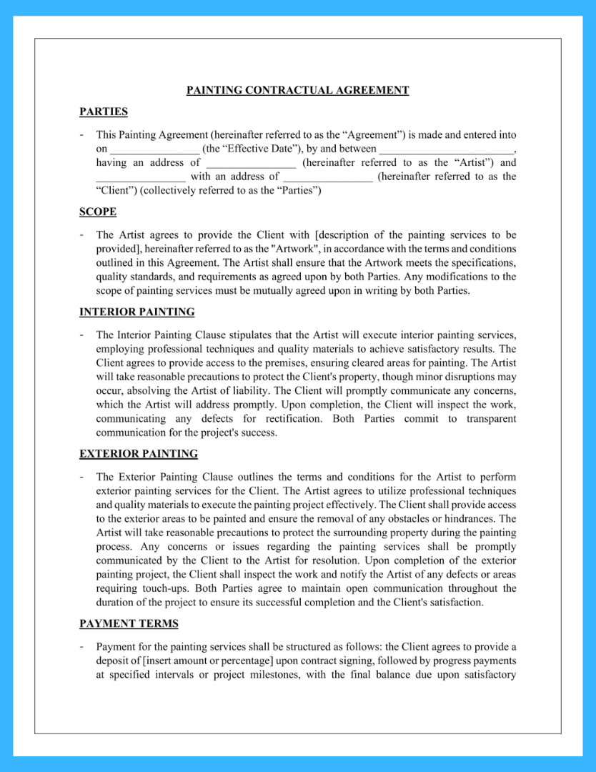 Painting Agreement Template Painting Agreement Template