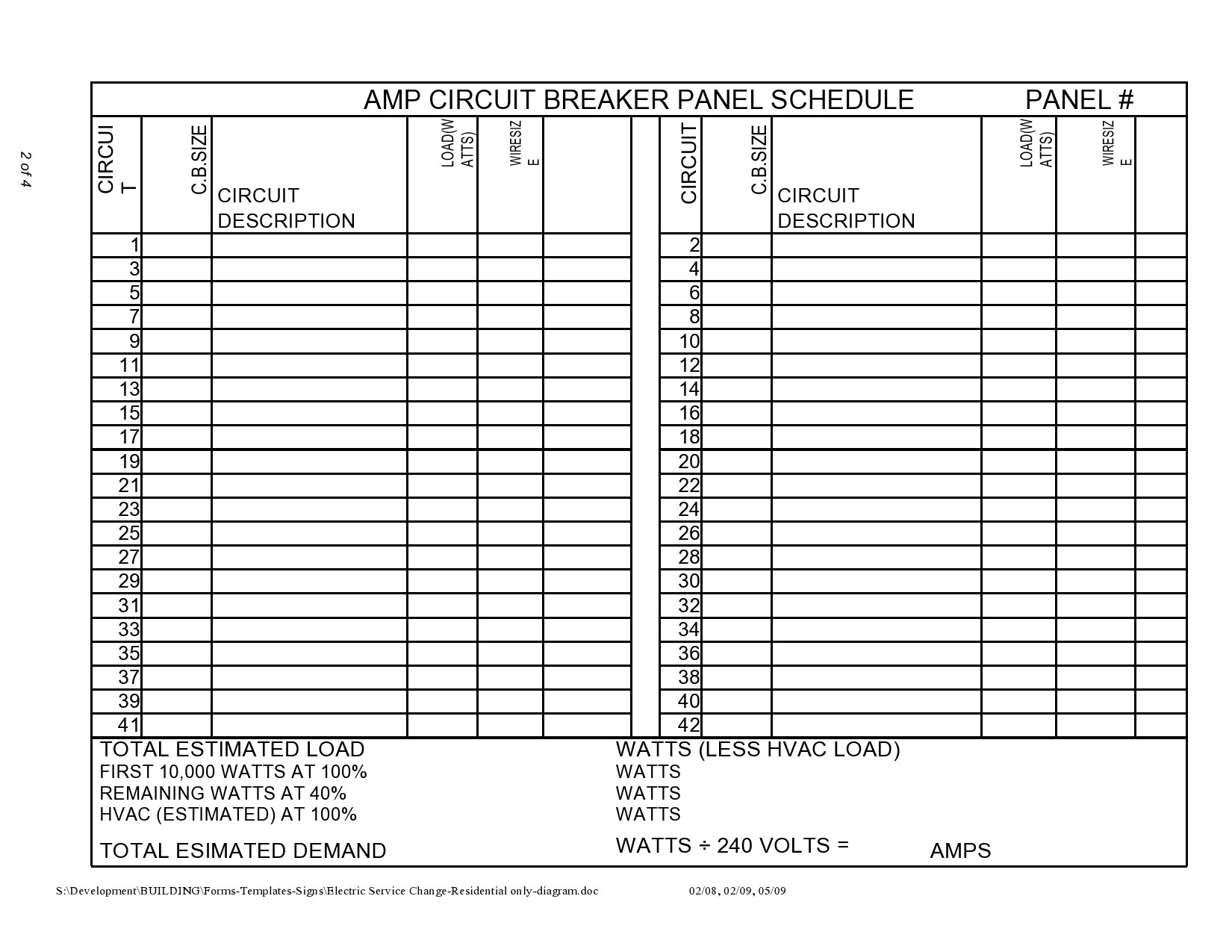 Panel Schedule Template Panel Schedule Template