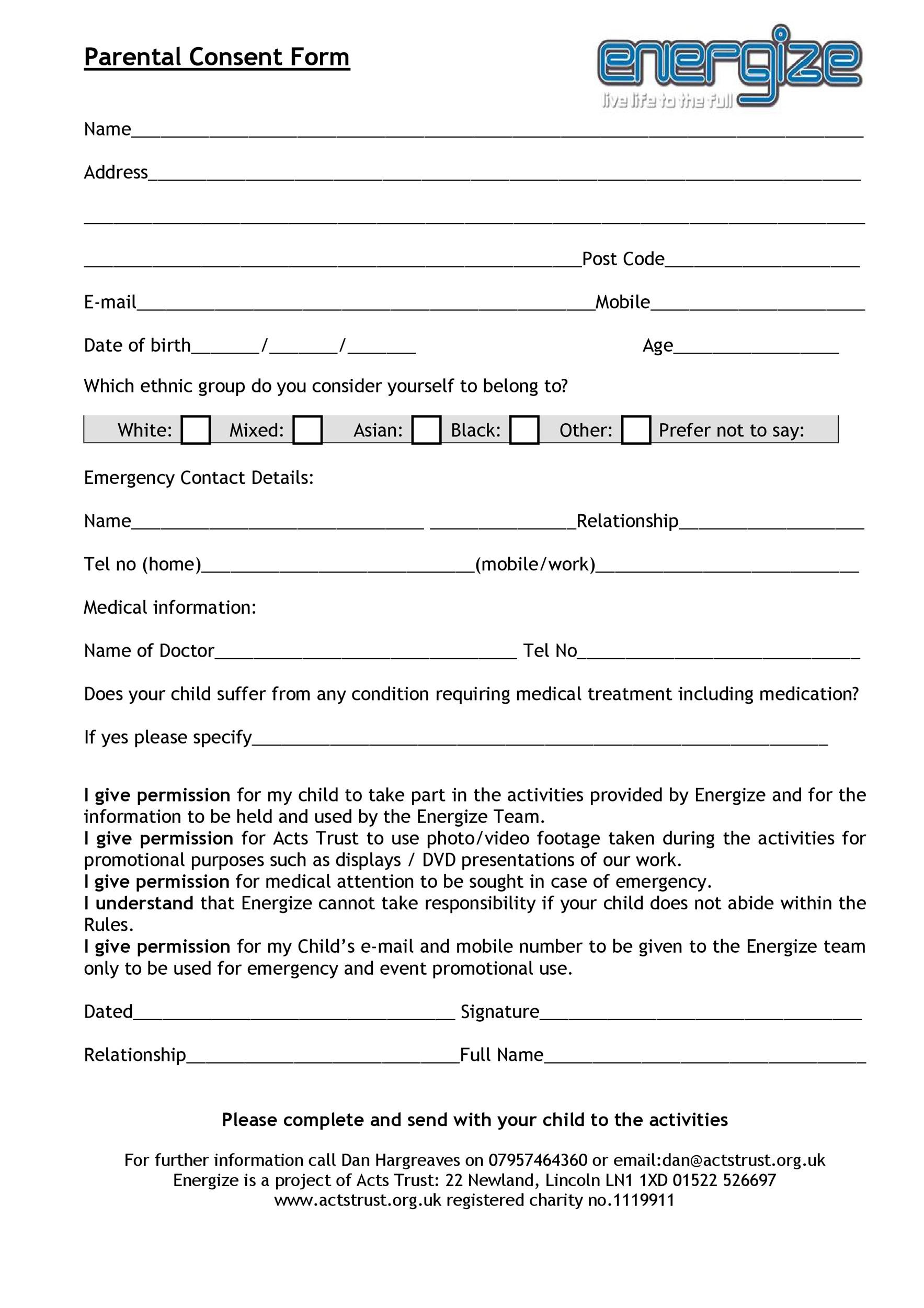 Parent Consent Form Example Parent Consent Form Example