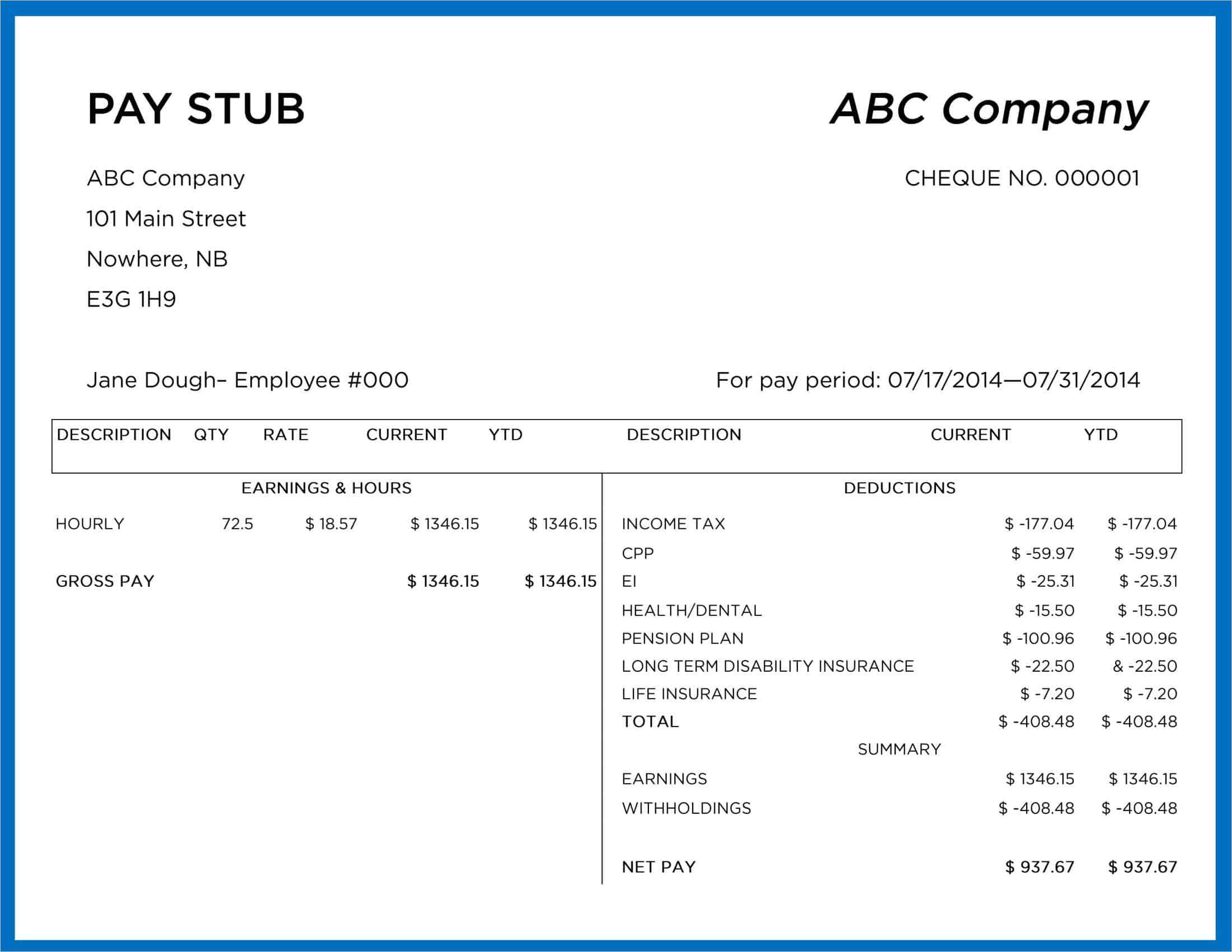 Pay Stub Template Sample Pay Stub Template Sample
