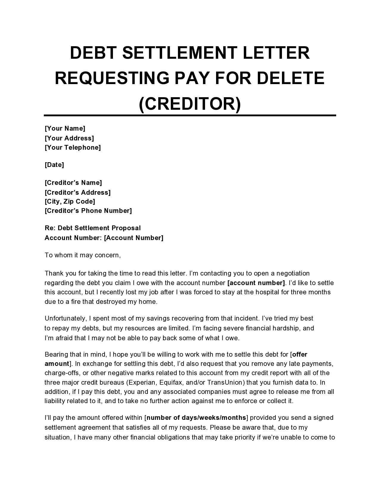 Pay-for-Delete Letter Template Example Pay-for-Delete Letter Template Example