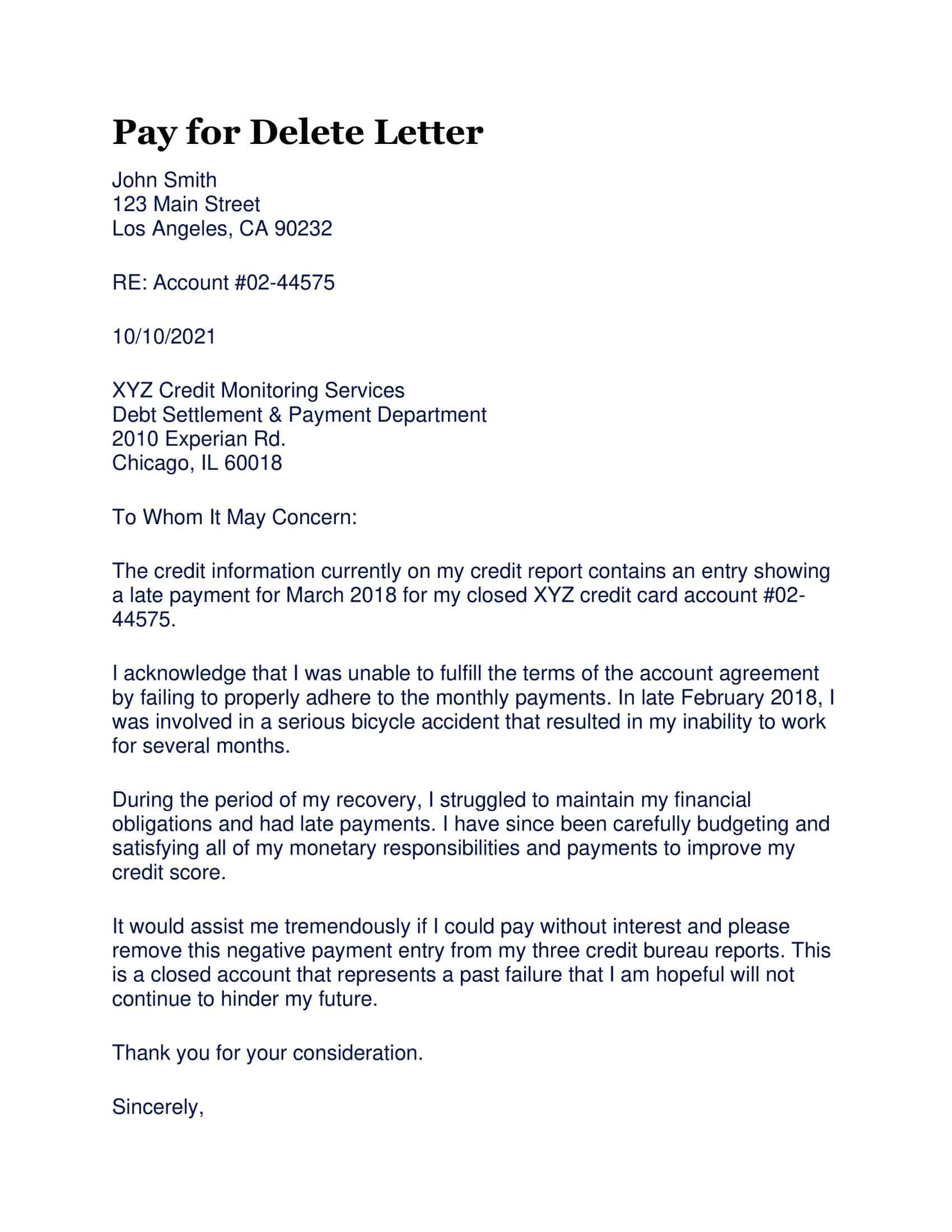 Pay-for-Delete Letter Template Pay-for-Delete Letter Template