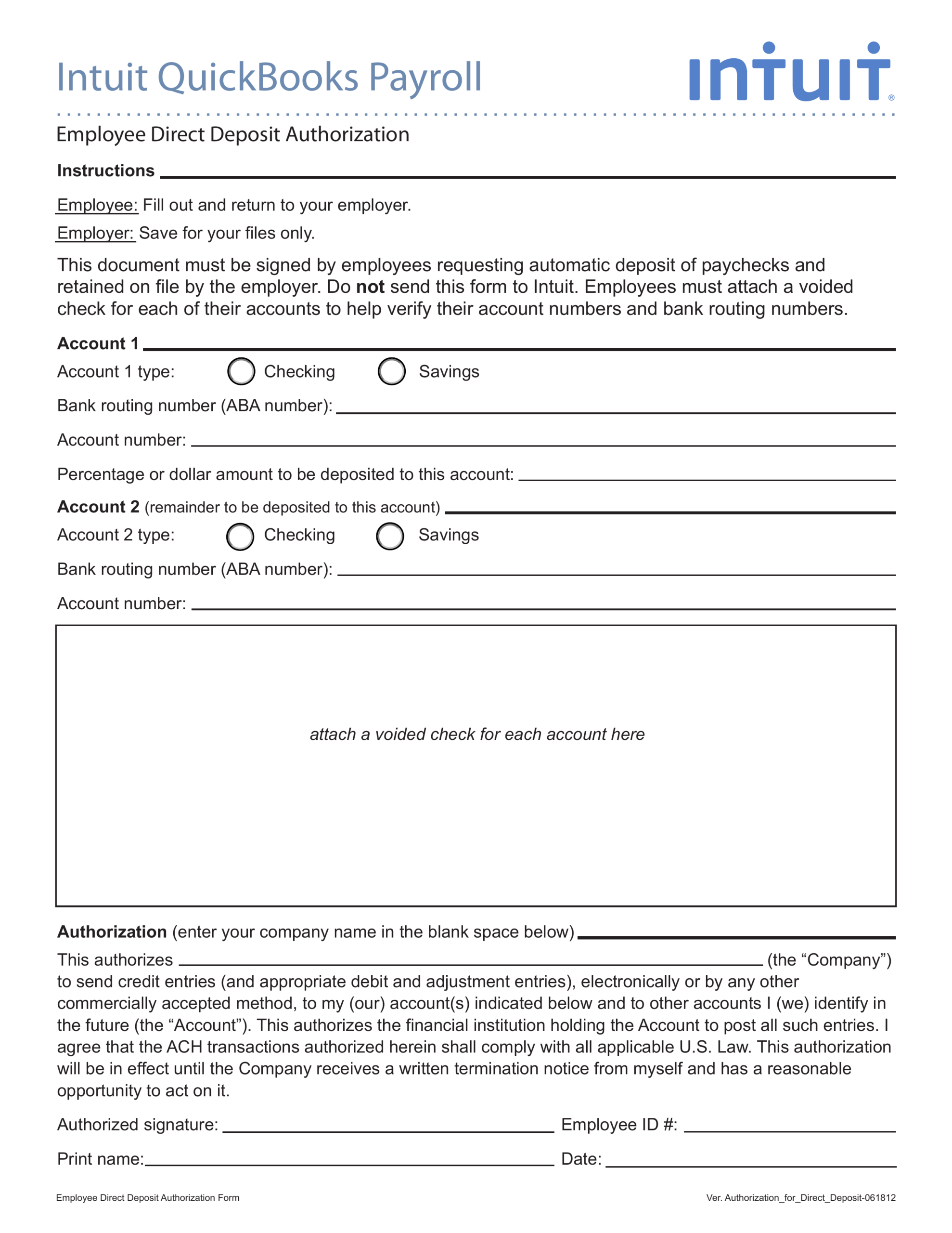 Payroll Direct Deposit Form Payroll Direct Deposit Form