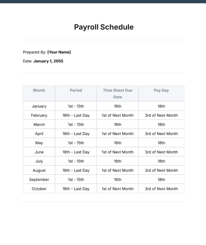 Payroll Schedule Template Sample Payroll Schedule Template Sample