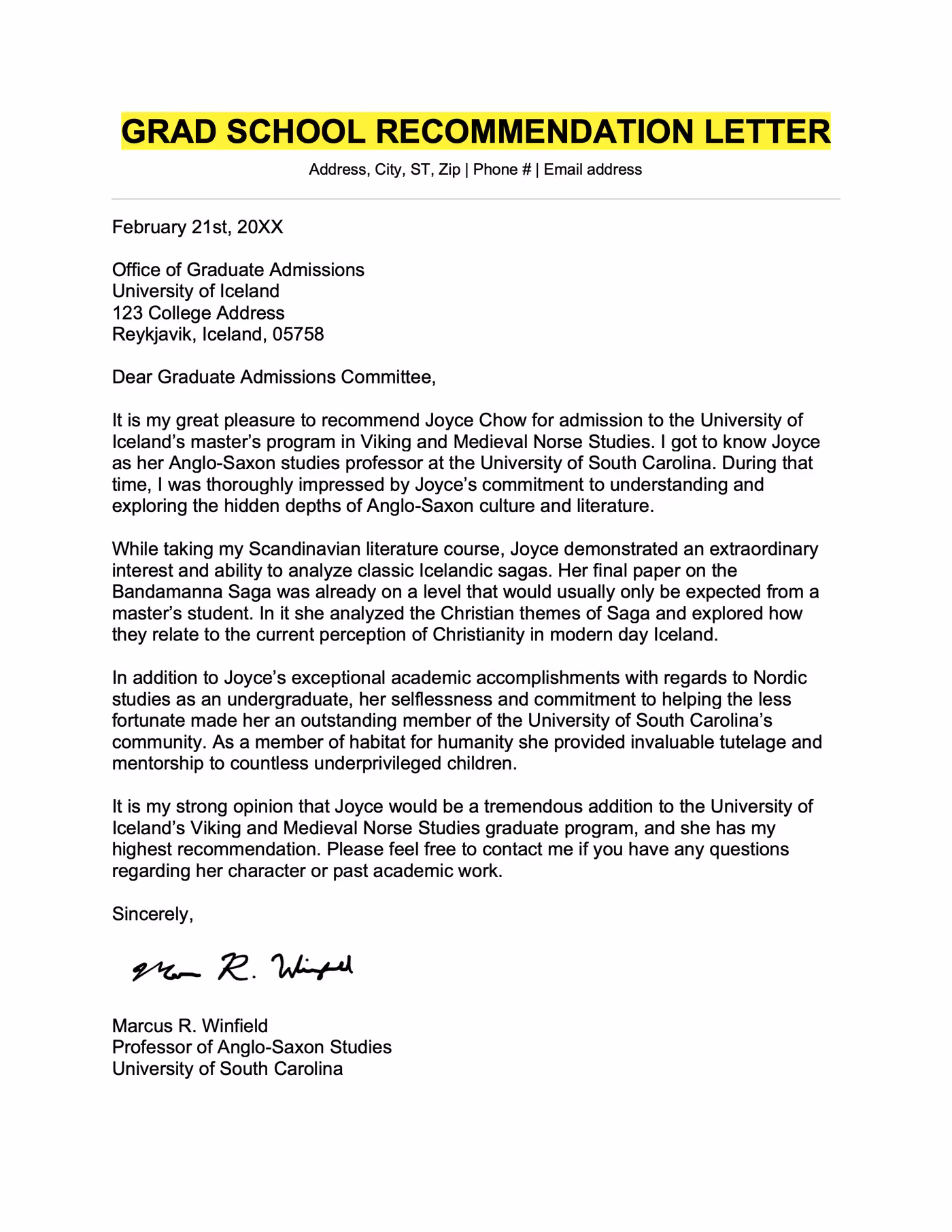 Personal Letter of Recommendation Template Personal Letter of Recommendation Template