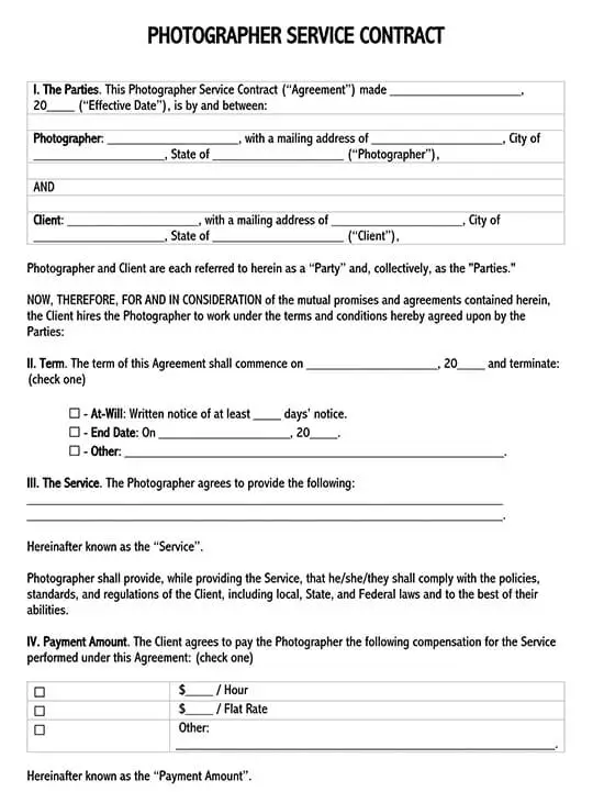 Photography Agreement Template Photography Agreement Template