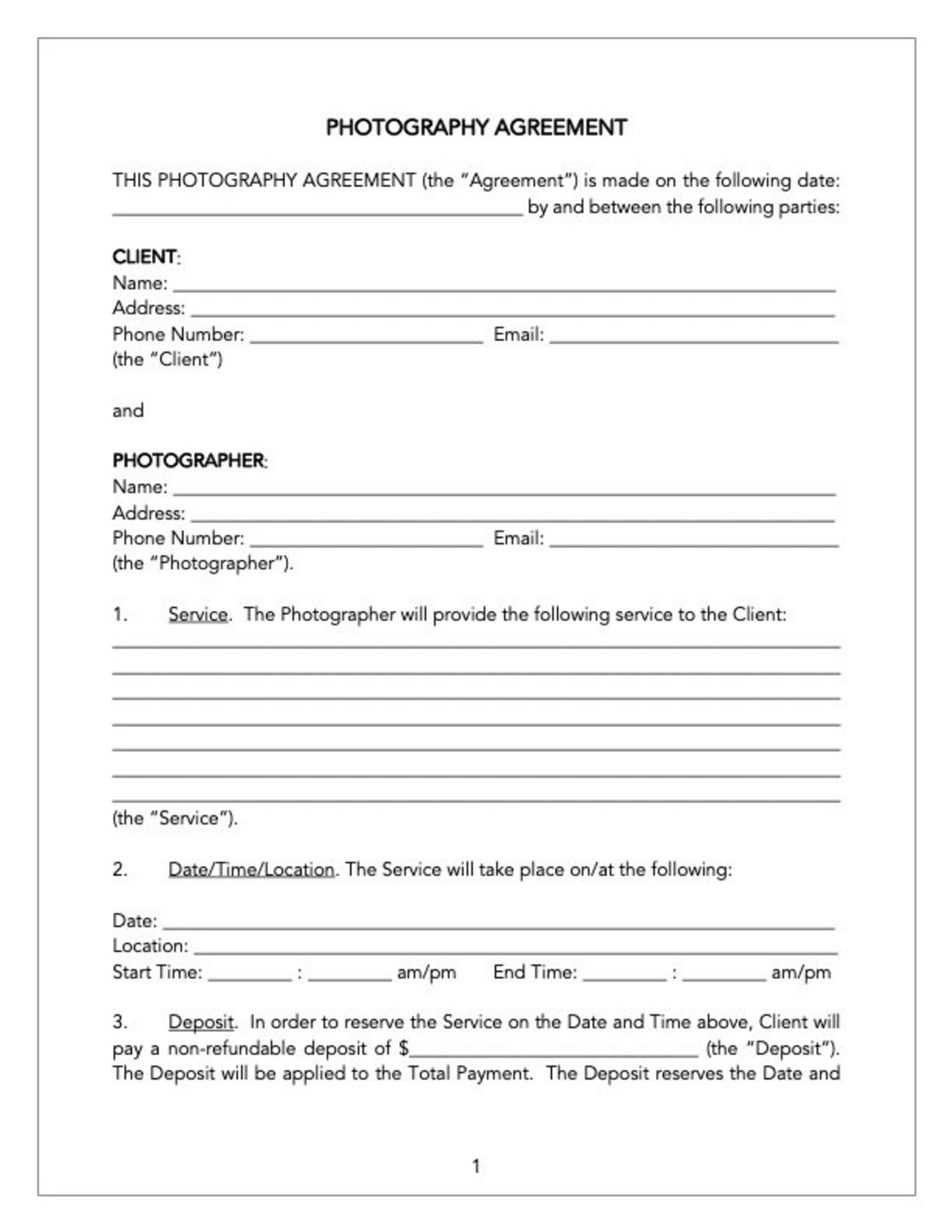 Photography Service Agreement Template Photography Service Agreement Template