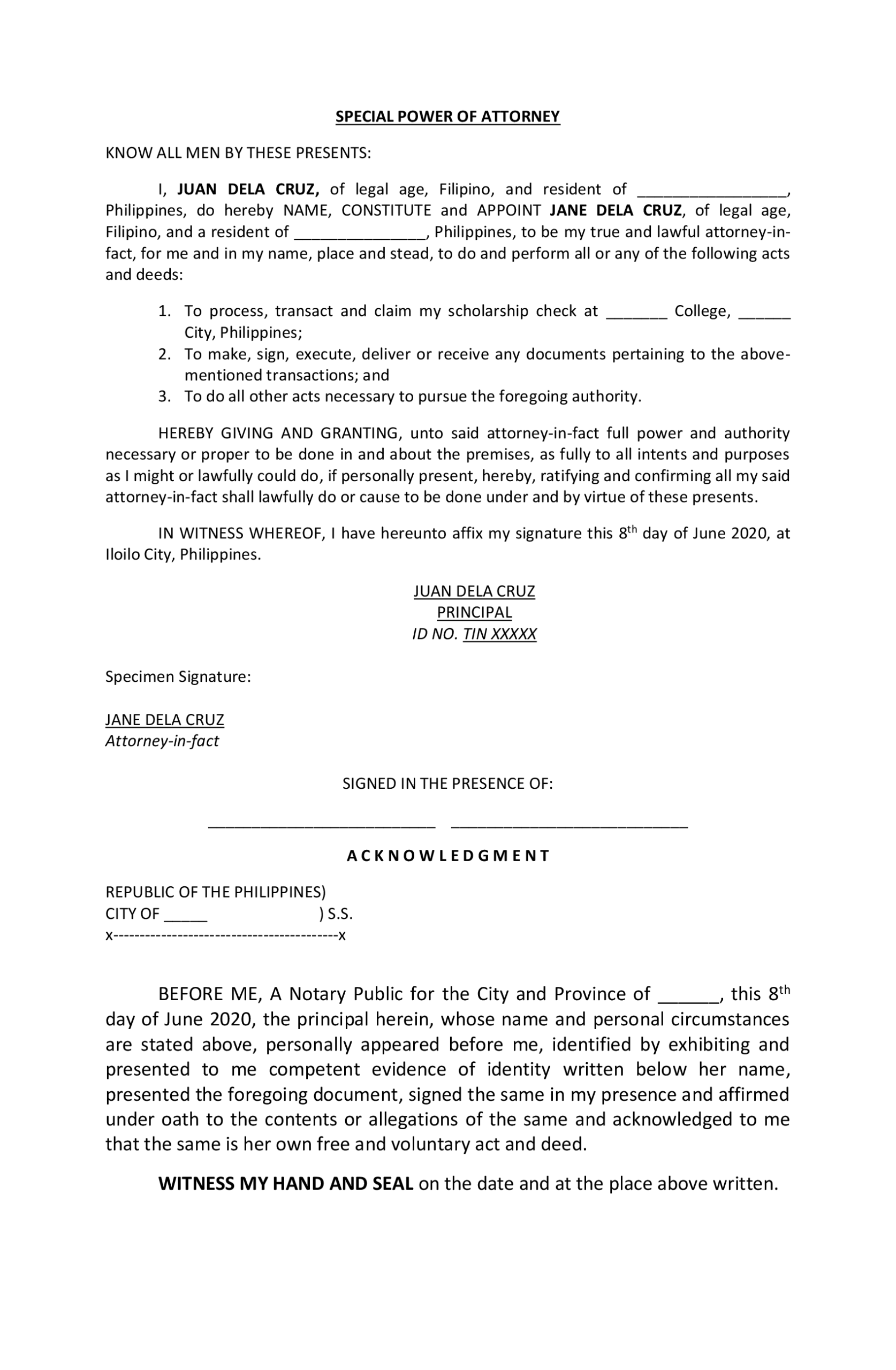 Power of Attorney Letter Template Sample Power of Attorney Letter Template Sample