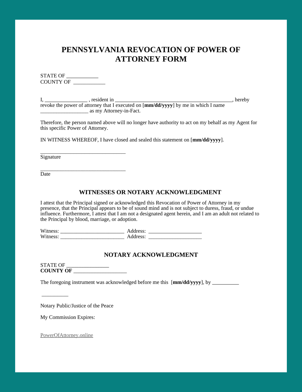 Power of Attorney Revocation Form Sample Power of Attorney Revocation Form Sample