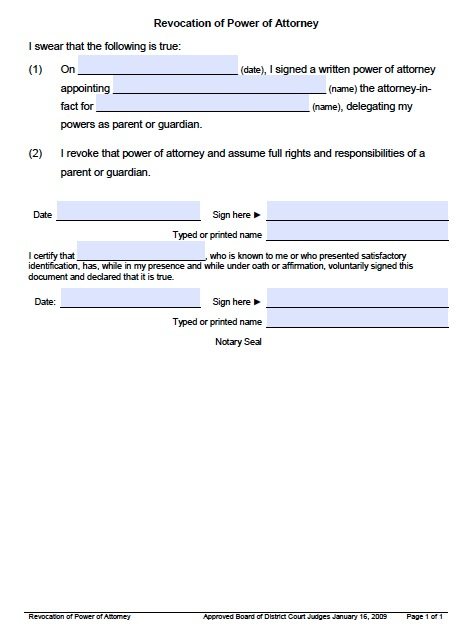 Power of Attorney Revocation Form Power of Attorney Revocation Form