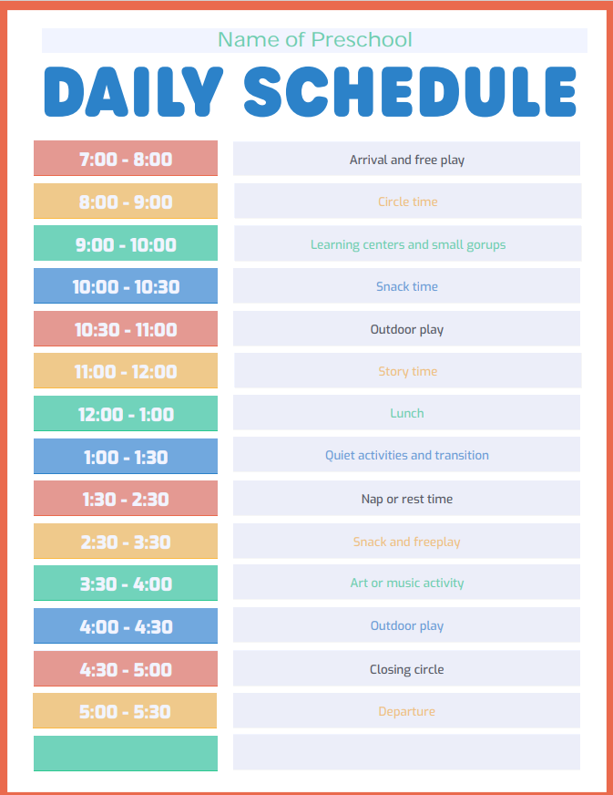 Preschool Daily Schedule Template Preschool Daily Schedule Template