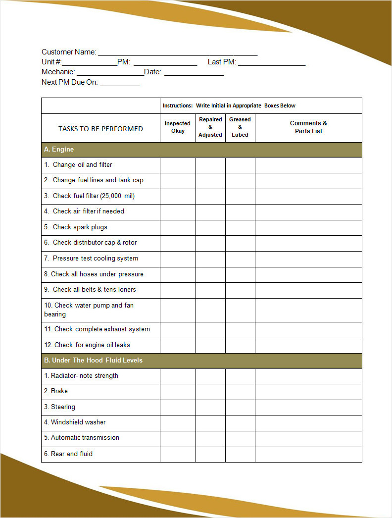 Preventive Maintenance Checklist Template Preventive Maintenance Checklist Template
