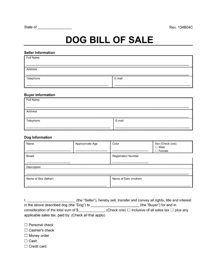 Printable Dog Bill of Sale Form Sample Printable Dog Bill of Sale Form Sample