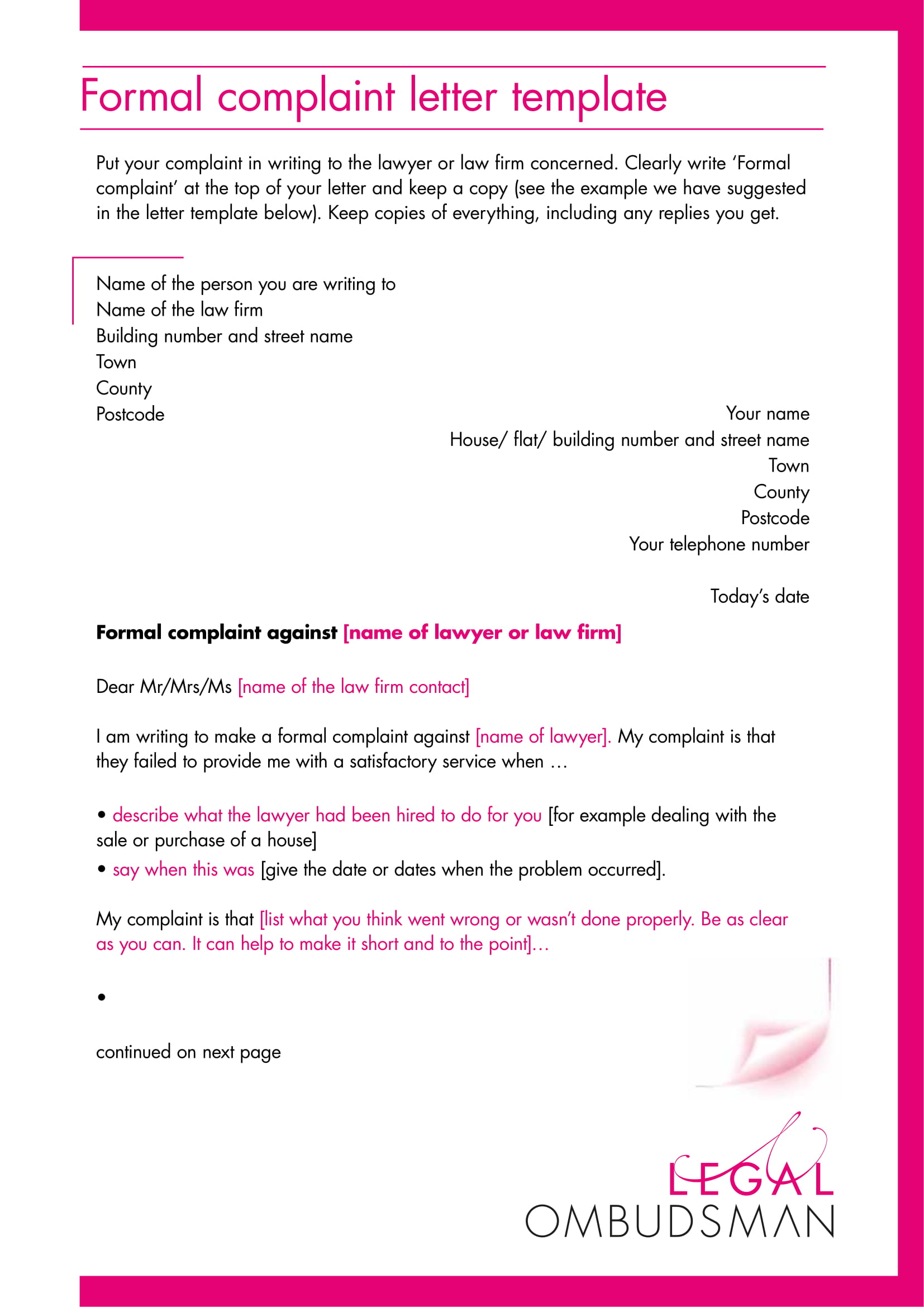 Printable Letter of Complaint Template Printable Letter of Complaint Template