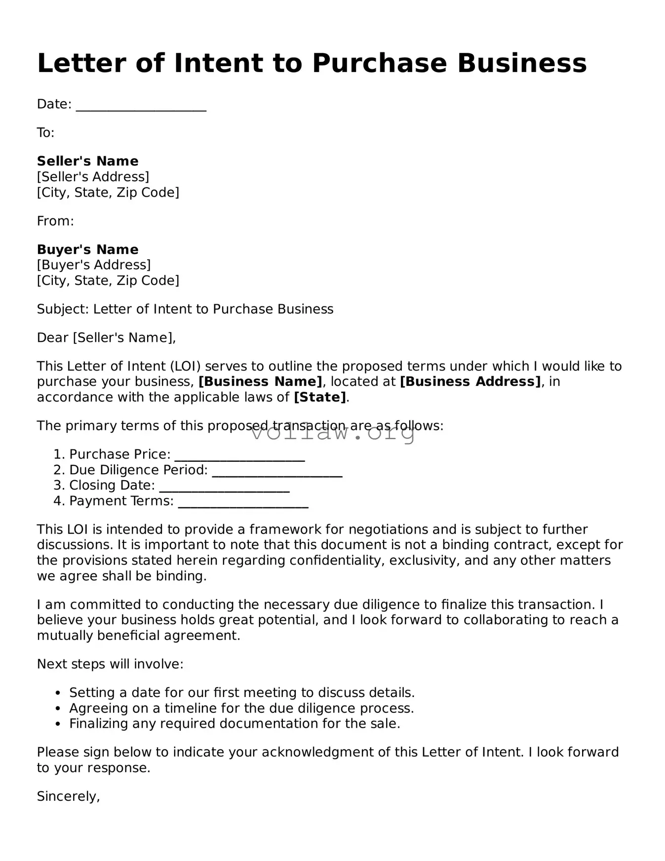 Printable Letter of Intent to Purchase a Business Printable Letter of Intent to Purchase a Business