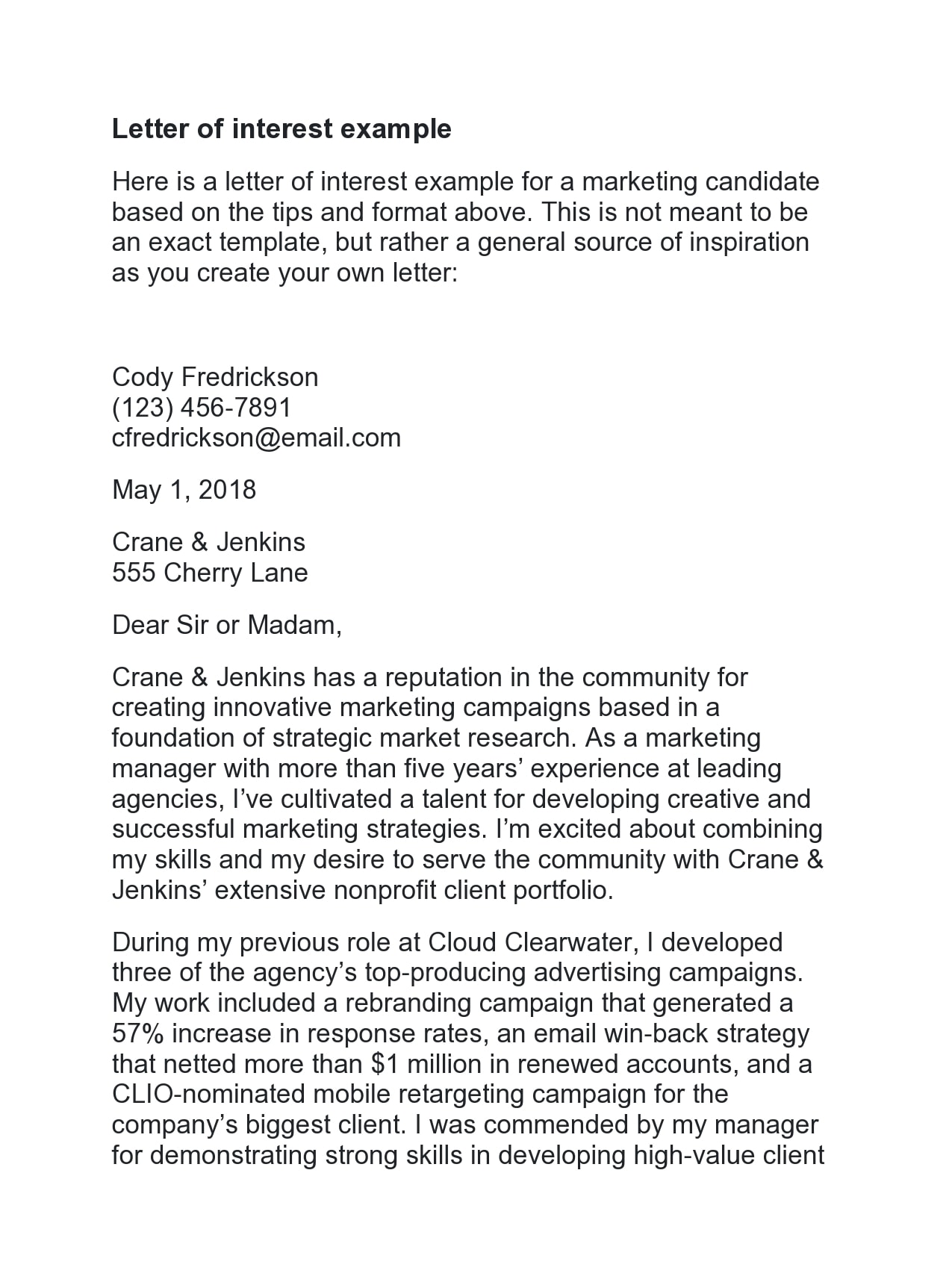 Printable Letter of Interest for a Job Template