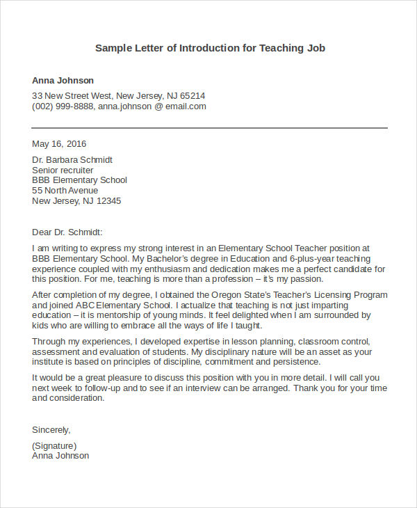 Printable Letter of Introduction for Teacher Printable Letter of Introduction for Teacher