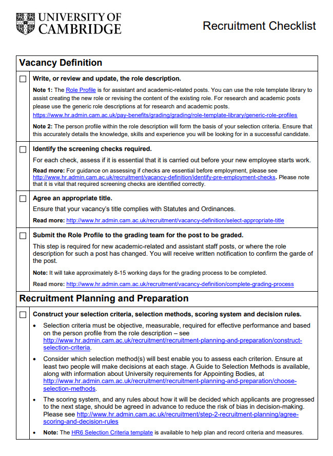 Printable Recruitment Checklist Template