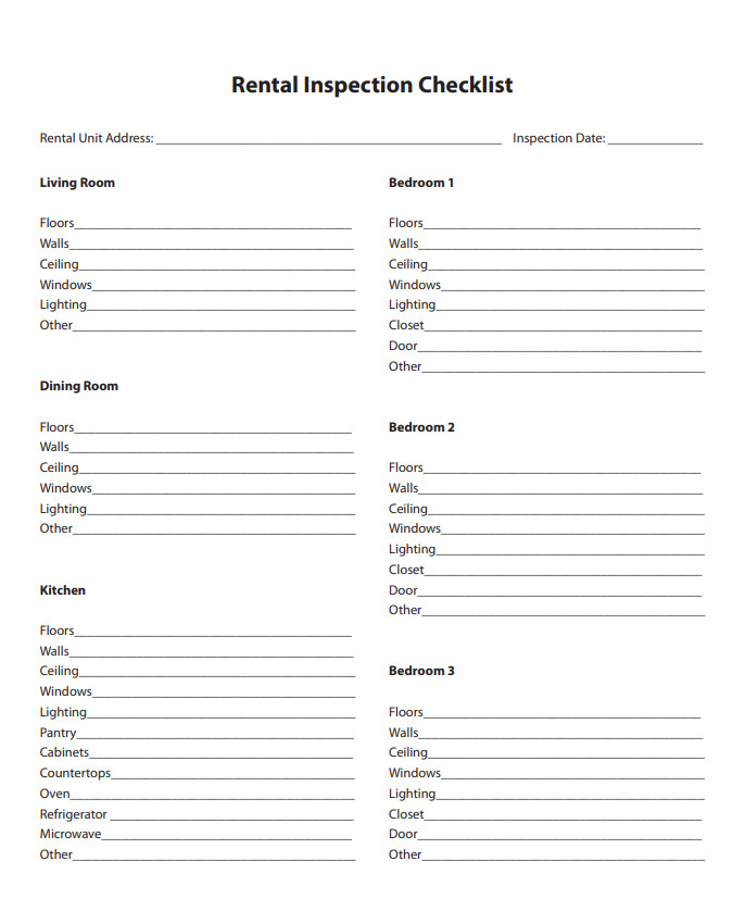 Printable Rental Inspection Checklist Template