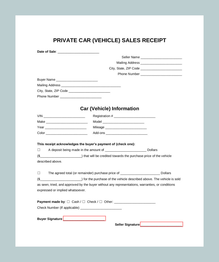 Private Car Sale Receipt Template Sample Private Car Sale Receipt Template Sample