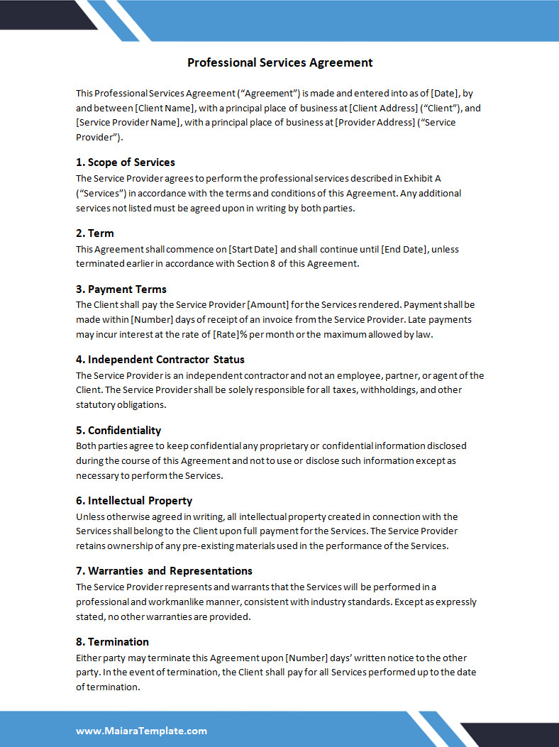 Professional Services Agreement Template Professional Services Agreement Template