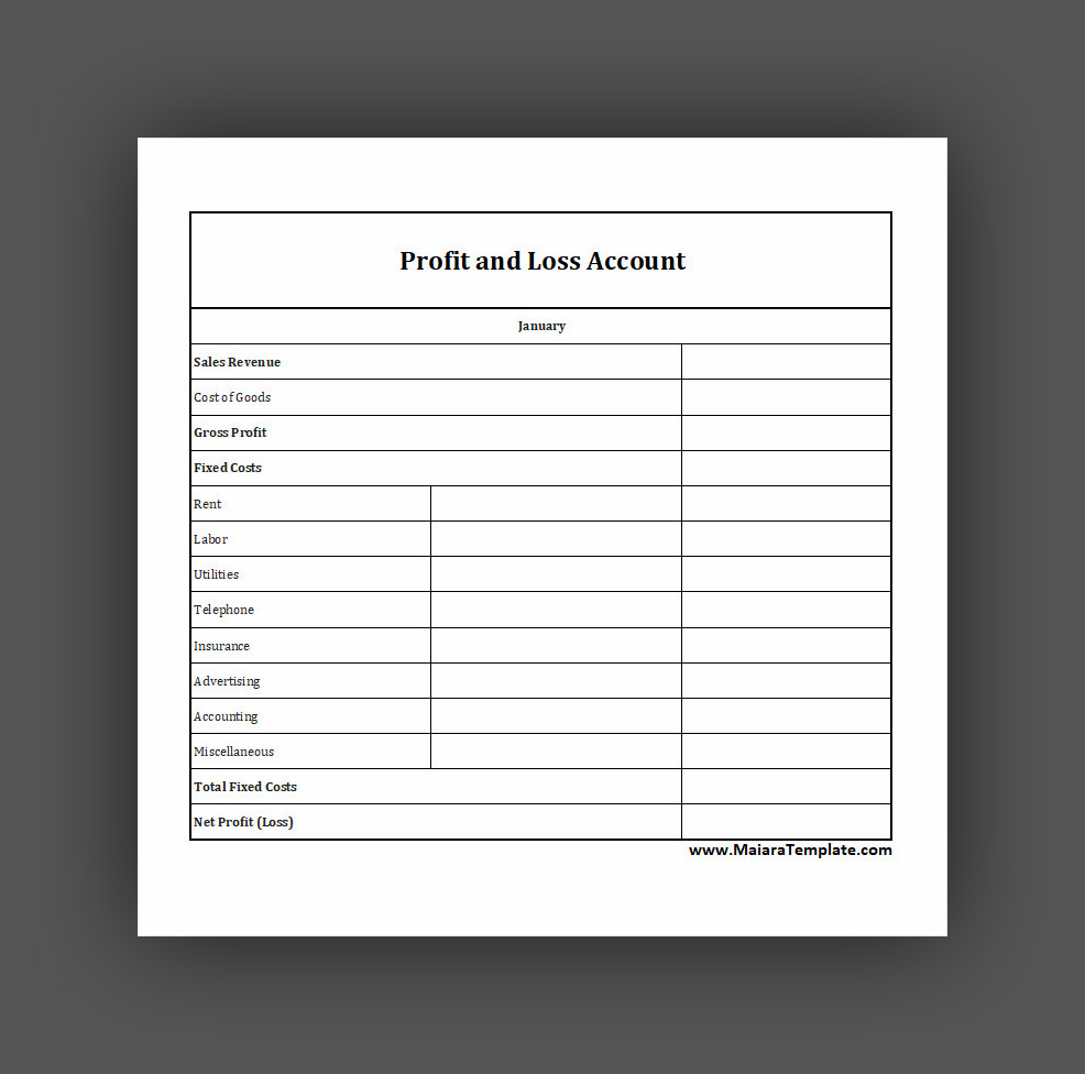 Profit And Loss Account Template Profit And Loss Account Template