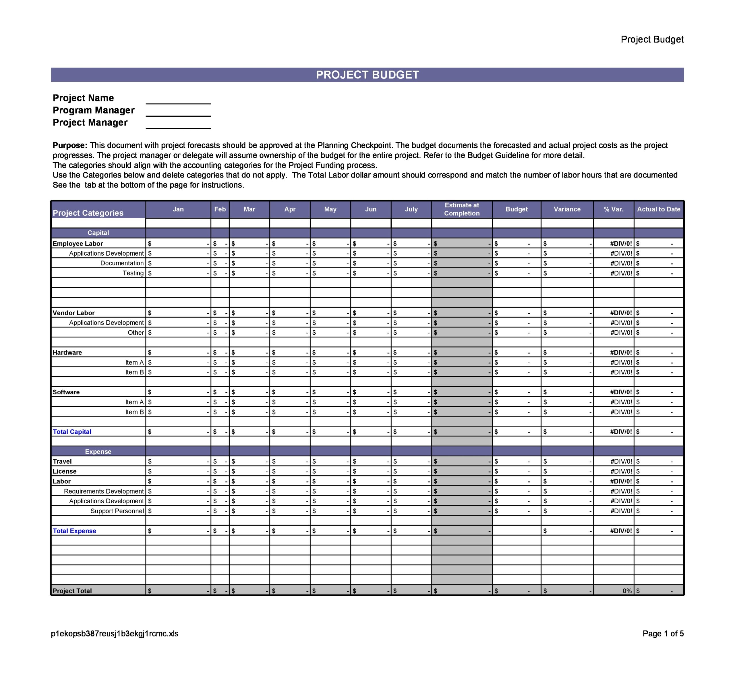 Project Budget Template Example Project Budget Template Example