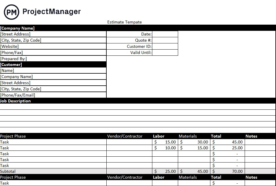 Project Estimate Template Example Project Estimate Template Example