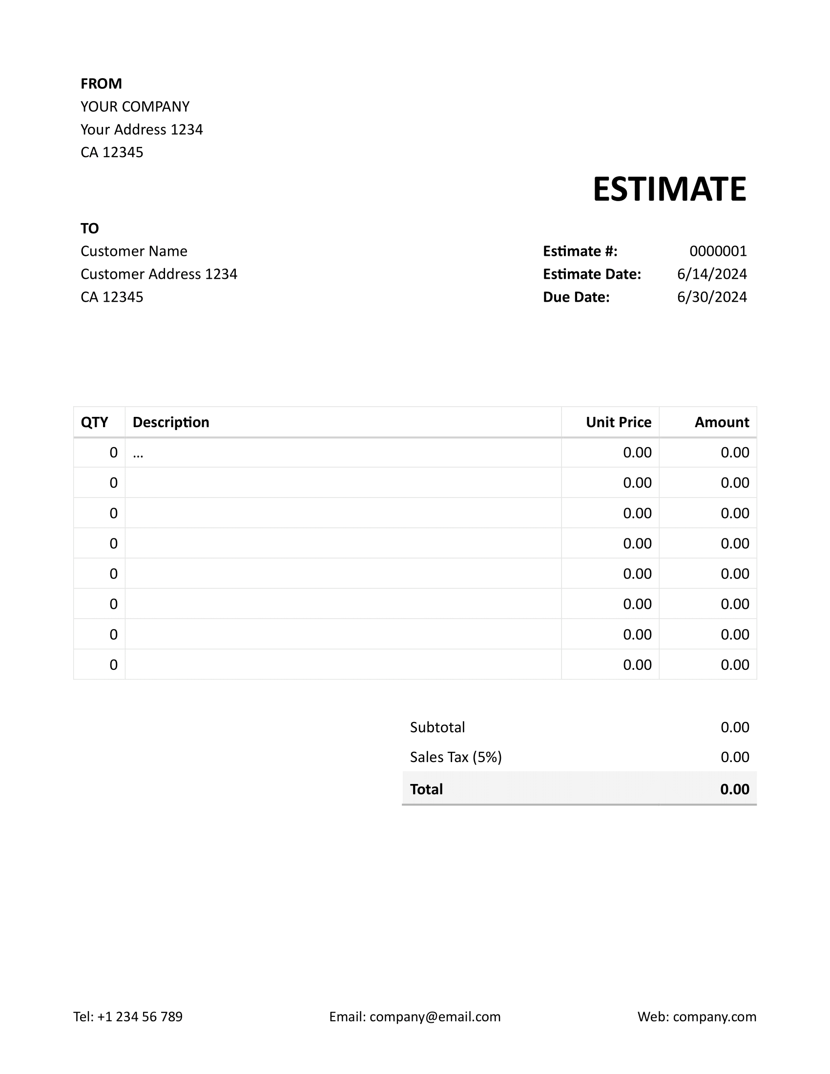 Project Estimate Template Project Estimate Template