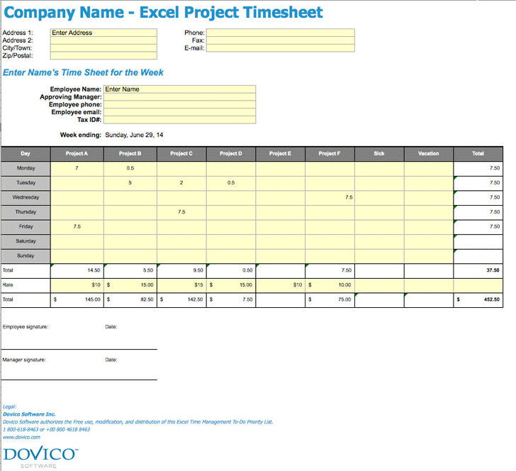 Project Timesheet Template