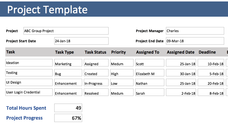 Project Timesheet Template