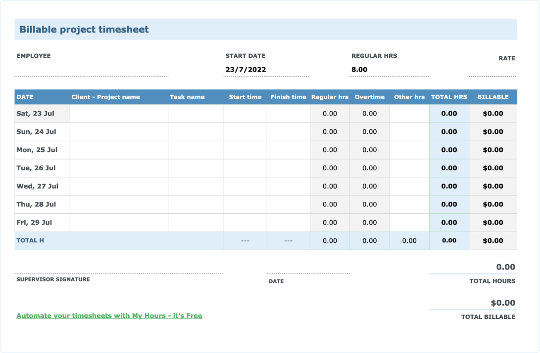 Project Timesheet Template