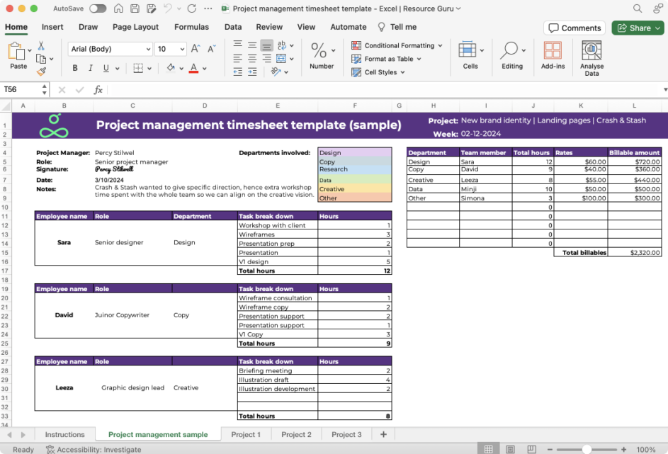 Project Timesheet Template