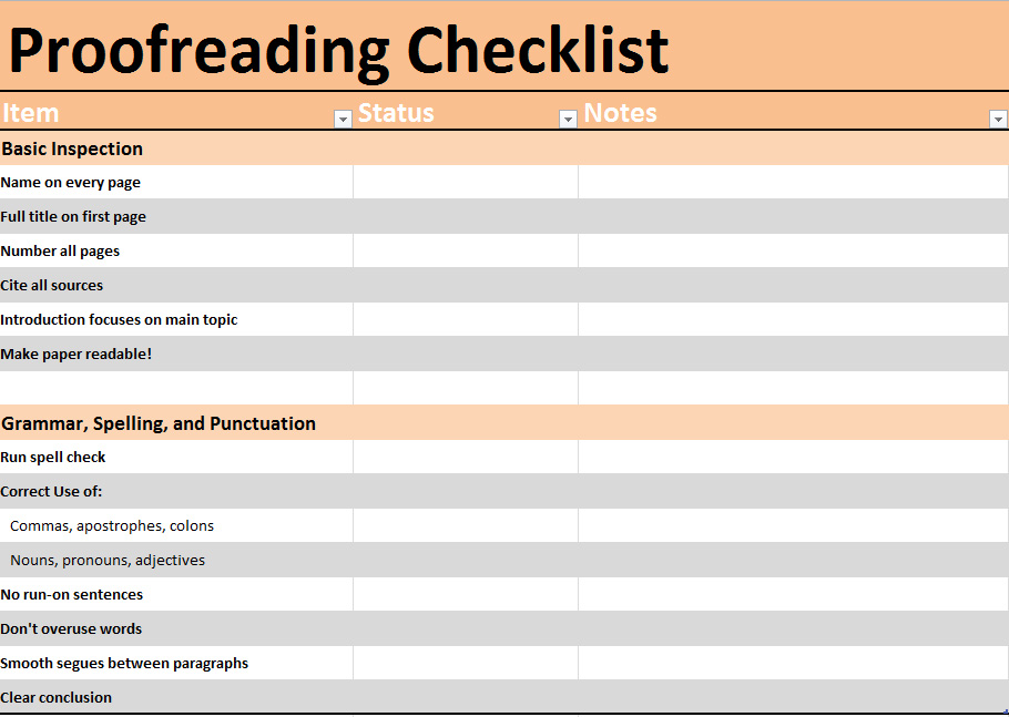 Proofreading Checklist Template