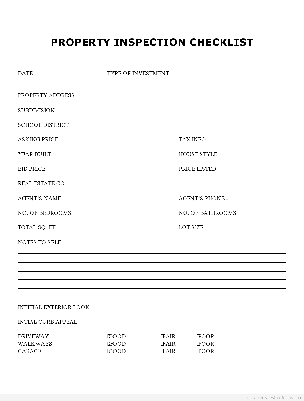 Property Inspection Checklist Template