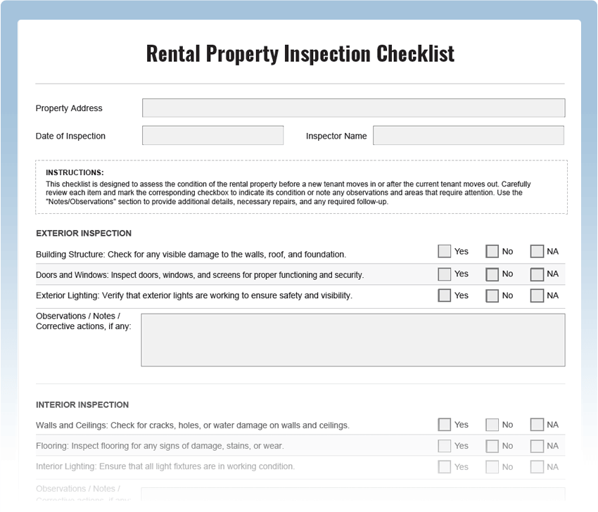 Property Inspection Checklist Template