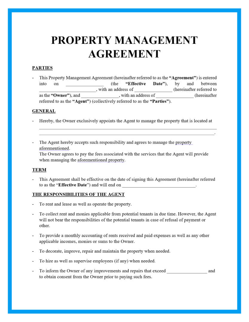 Property Management Agreement Template Example Property Management Agreement Template Example
