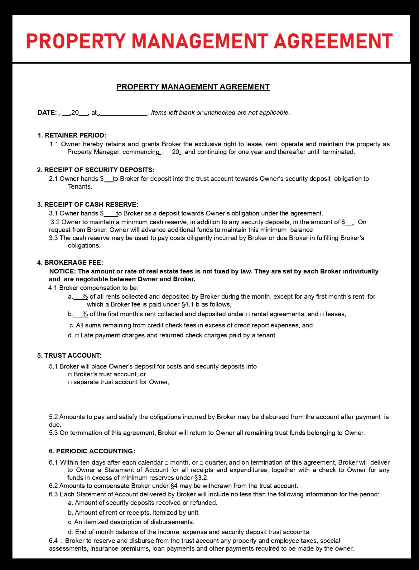 Property Management Agreement Template Sample Property Management Agreement Template Sample