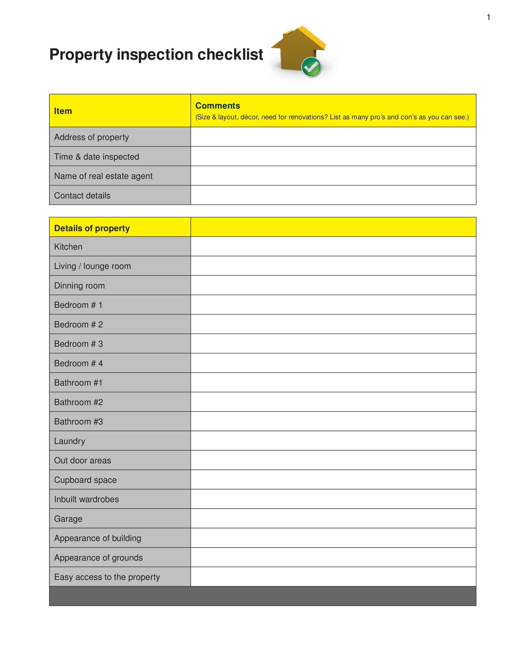 Property Management Inspection Checklist Template