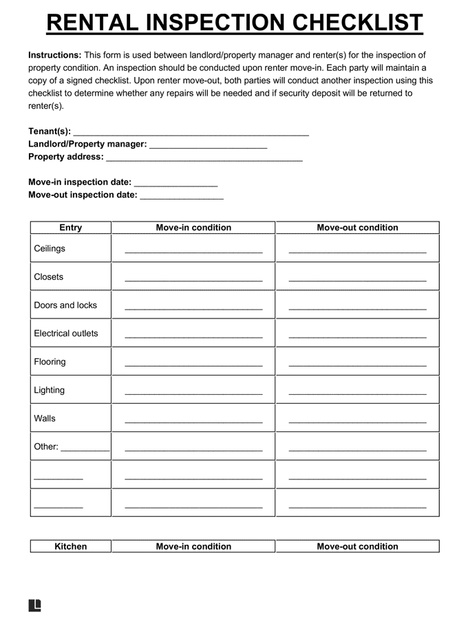 Property Management Inspection Checklist Template