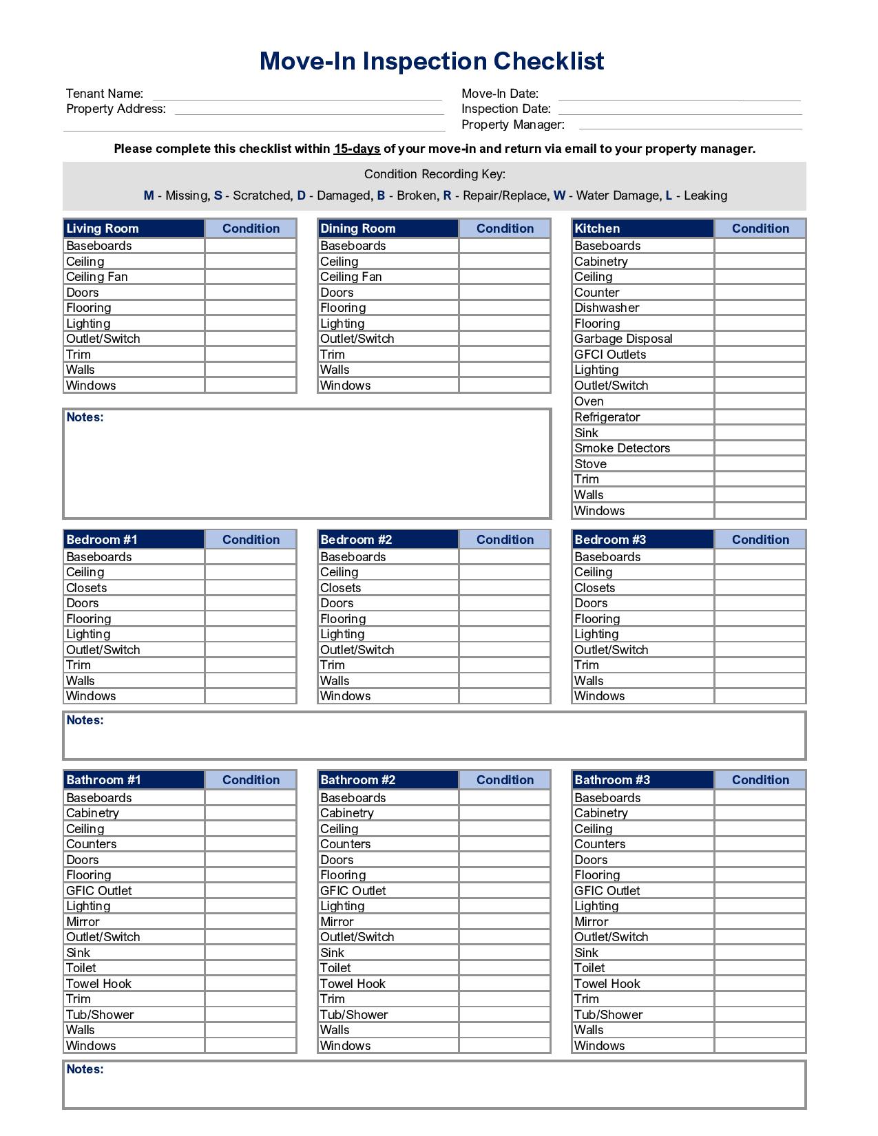 Property Management Inspection Checklist Template