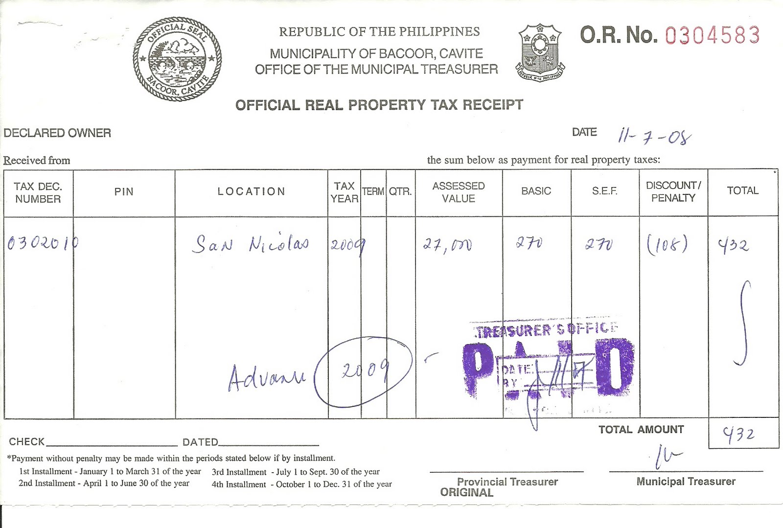 Property Tax Receipt Template