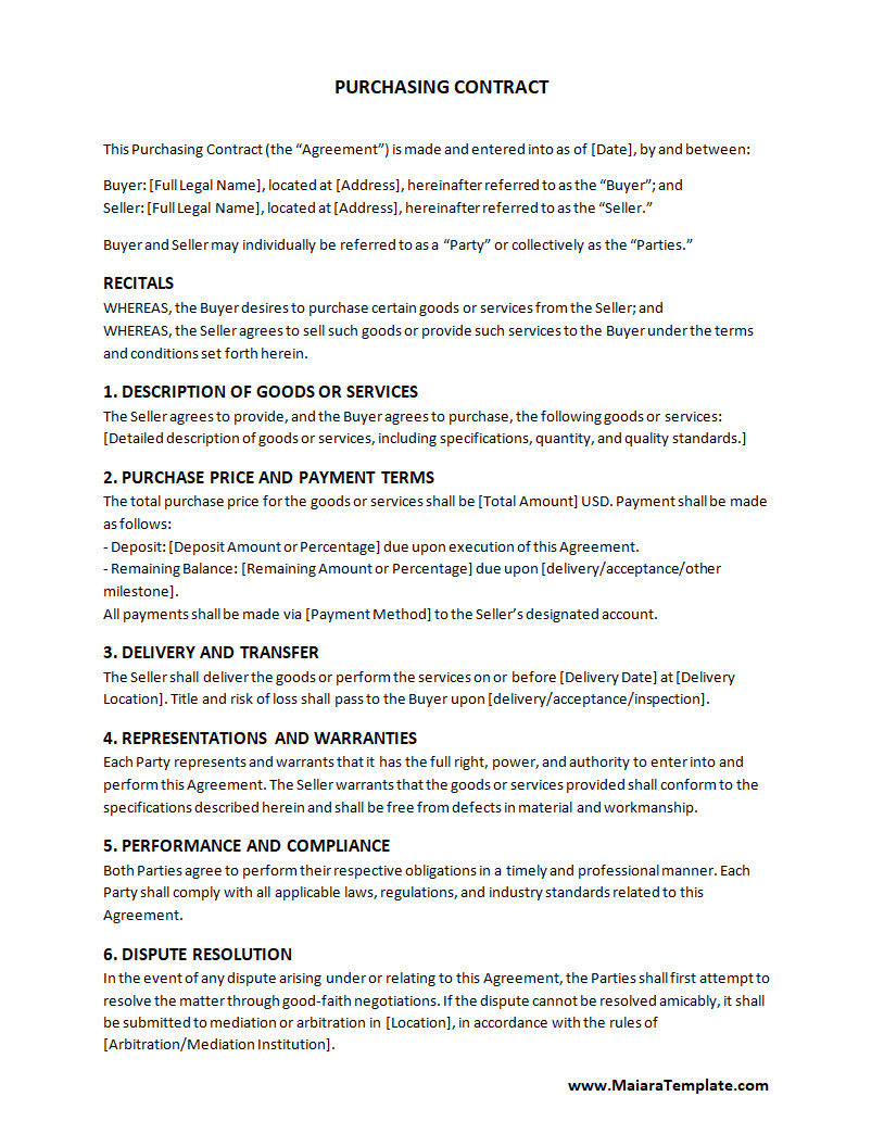 Purchasing Contract Template Purchasing Contract Template