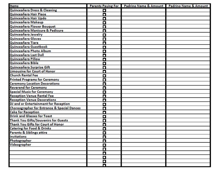Quinceanera Checklist Template