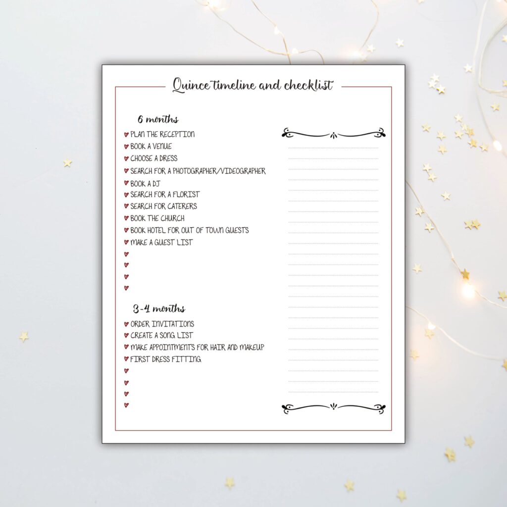 Printable Quinceanera Checklist Template