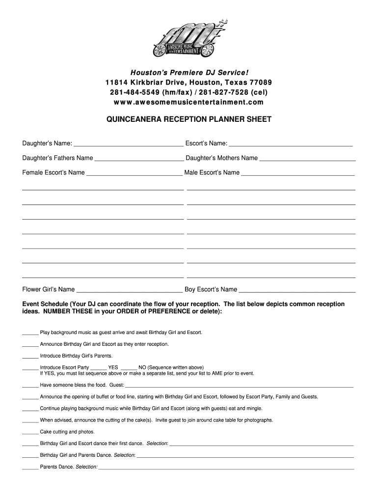 Quinceanera Checklist Template