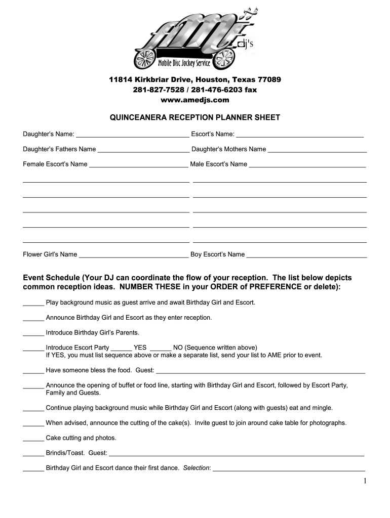 Quinceanera Checklist Template