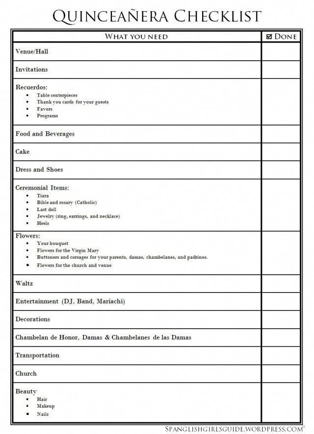 Quinceanera Checklist Template