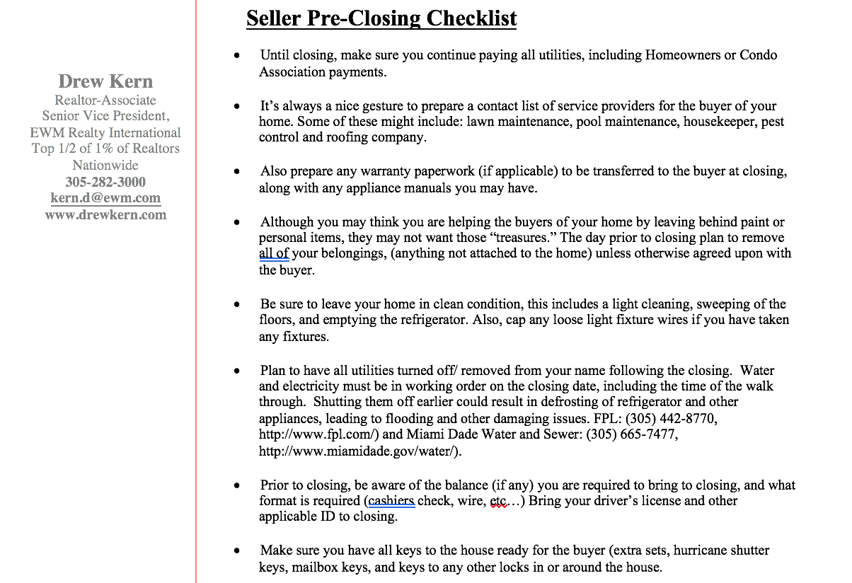 Real Estate Closing Checklist Template